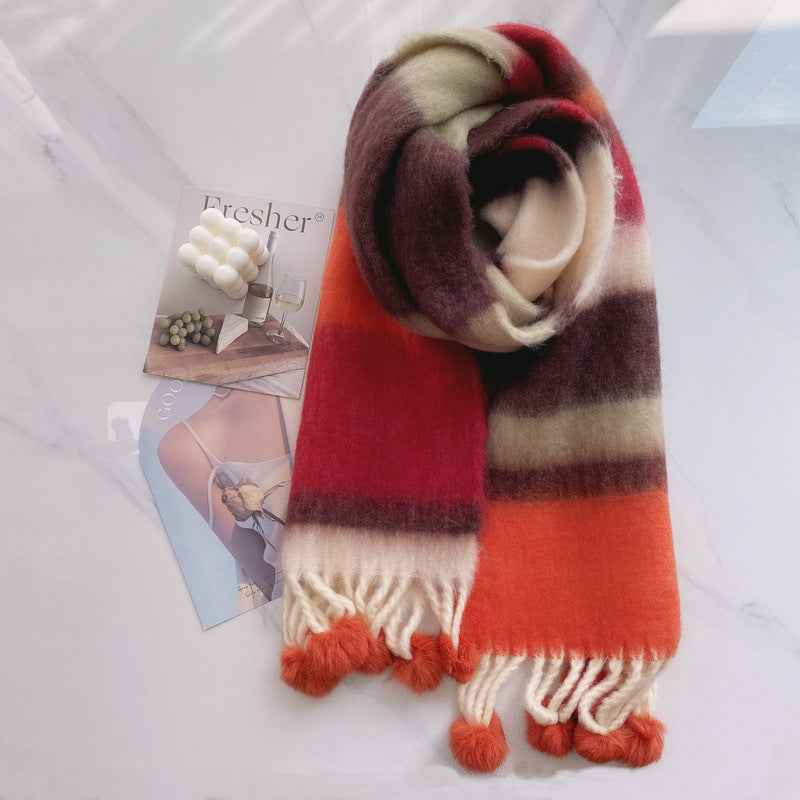 Rainbow Dopamine Mohair Tassel Scarf - Mood-Boosting Colorful Wrap