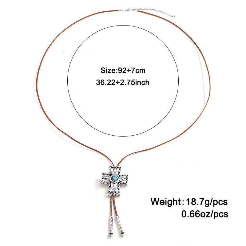 European And American Retro Turquoise Cross Necklace - DropOnline.co