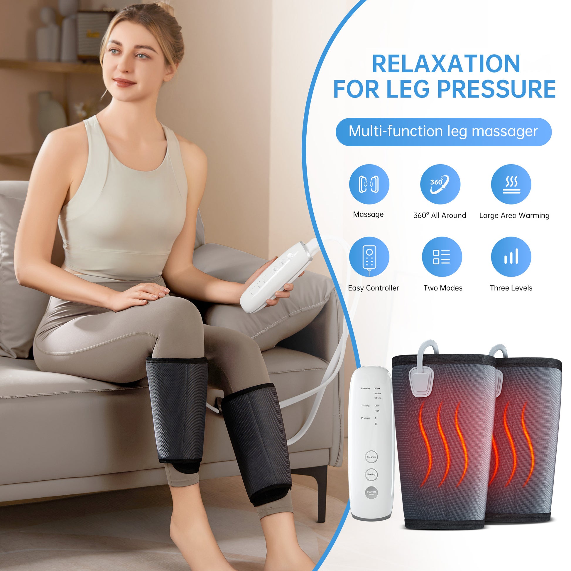 Intelligent Leg Massage Device - 3 Levels Of Pressure And Heat Therapy. Leg Relaxation Therapy Tool. Portable Leg Protection Tech. - DropOnline.co