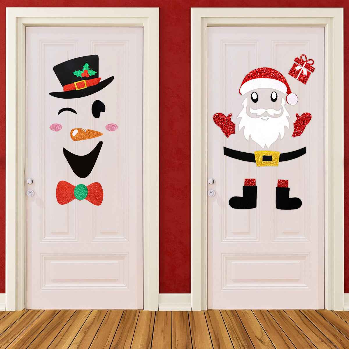 Christmas Door Stickers - 2 Pack Santa & Snowman Felt Wall Decorations - DropOnline.co