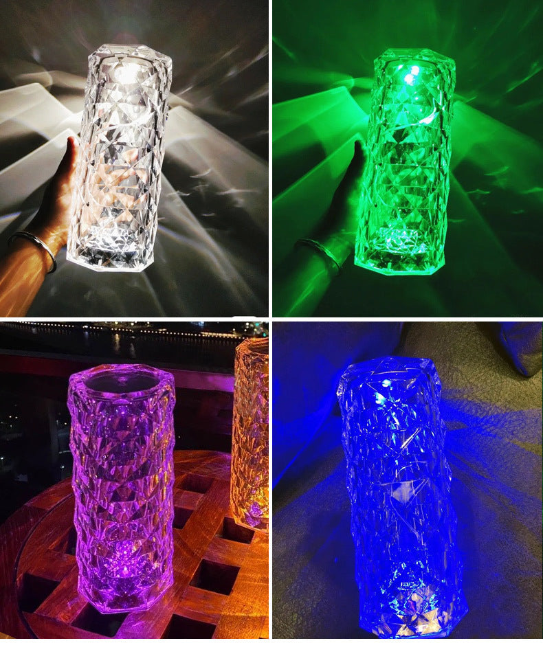Rose Light And Shadow Projector LED Night Light Diamond Crystal Atmosphere Lamp USB Touch Control Bedside Decor Night Light - DropOnline.co