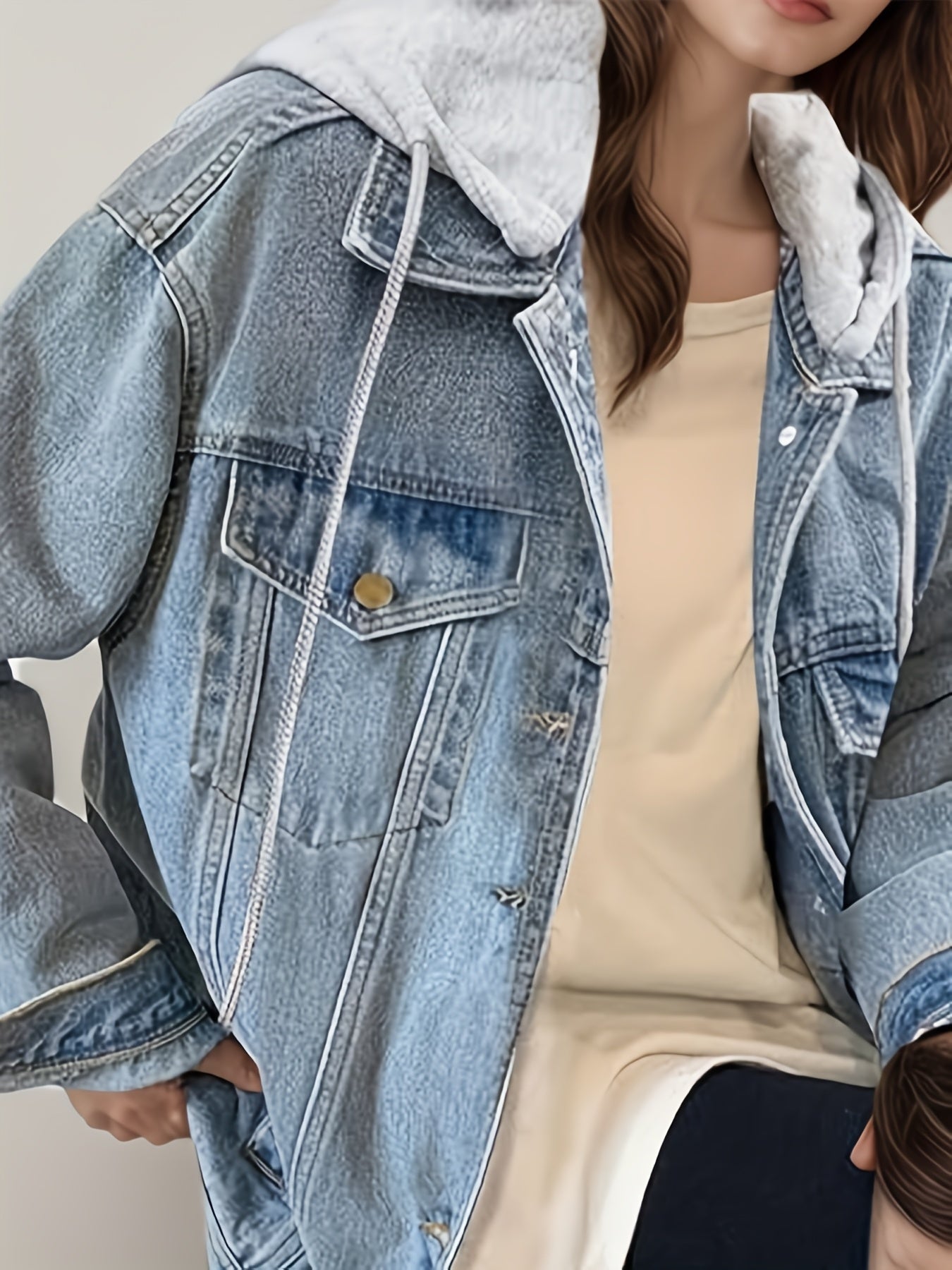Women's Hooded Denim Jacket, Oversized Retro Denim Jacket, Elastic And Loose, Comfortable And Lightweight - DropOnline.co