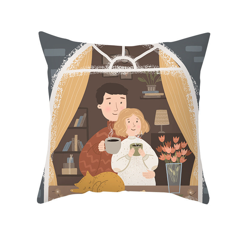 Valentine's Day Peach Skin Printed Cushion Cover - Romantic Living Room Bedroom Decoration - DropOnline.co