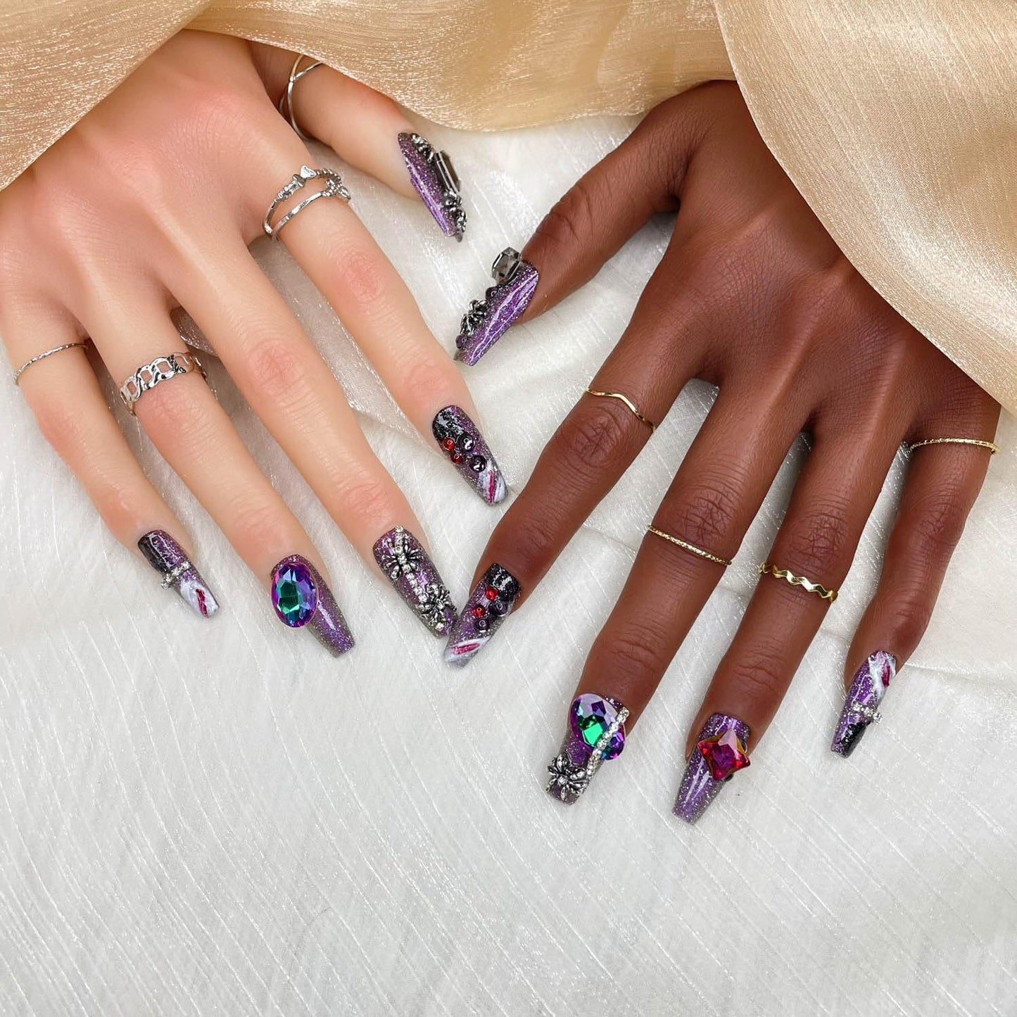 GGDDSHA Press On Nails Short, No Fade Out Fake NailsSeamless Fit Soft Gel Glue On Nails Charms For WomenHandmade Nail Art Manicure Gradient,Royal Arachnid - DropOnline.co