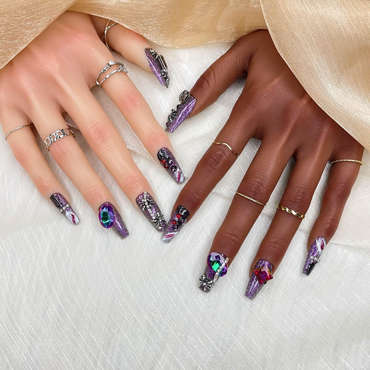 GGDDSHA Press On Nails Short, No Fade Out Fake NailsSeamless Fit Soft Gel Glue On Nails Charms For WomenHandmade Nail Art Manicure Gradient,Royal Arachnid - DropOnline.co