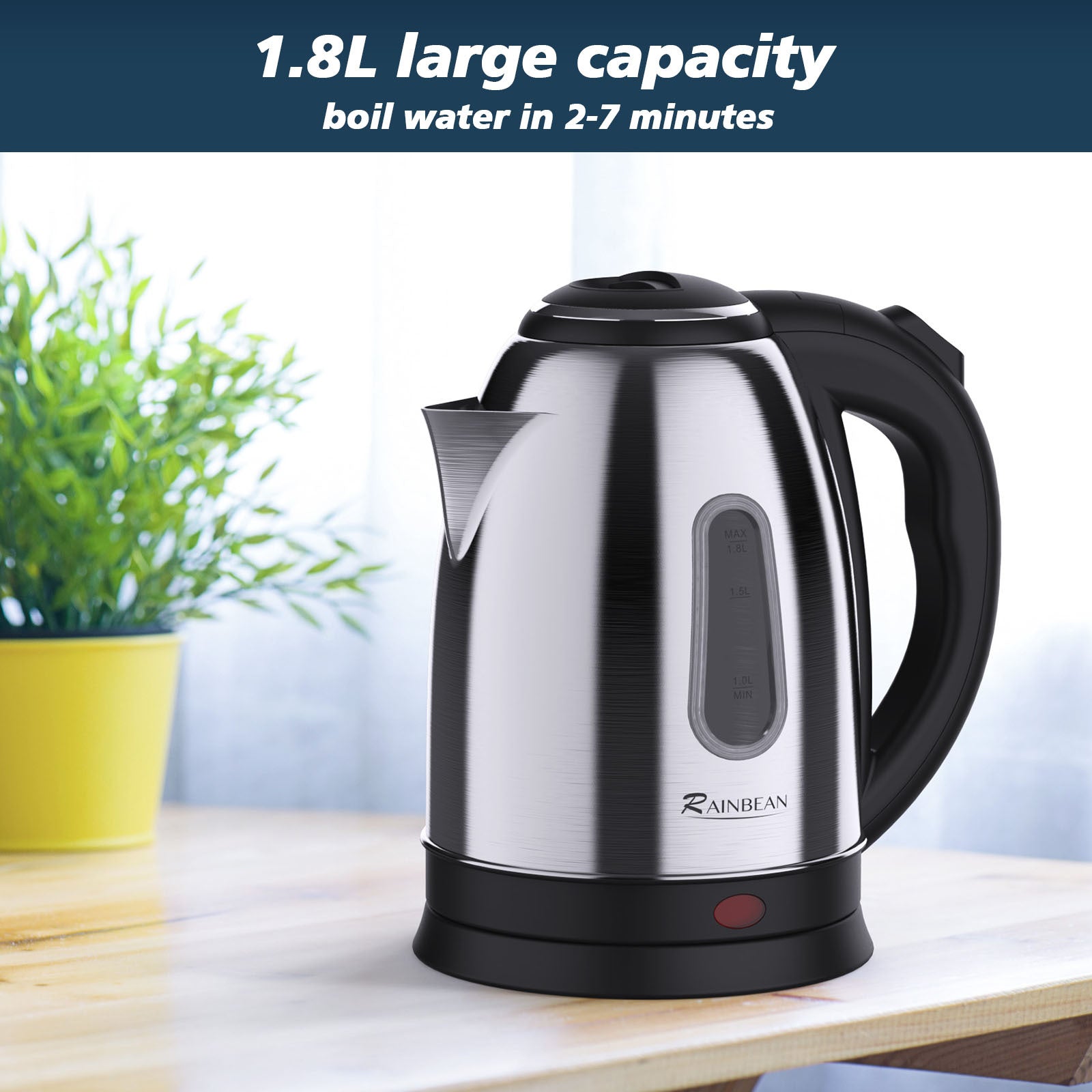 Electric Kettle Water Boiler, 1.8L Electric Tea Coffee Kettle Hot Water Boiler Auto Shut-Off & Boil Dry Protection - DropOnline.co