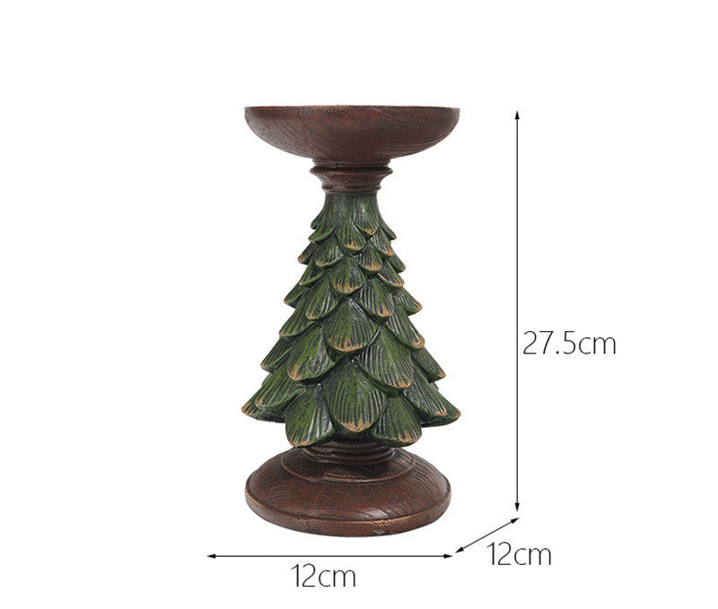 Resin Wooden Christmas Tree Candle Holder Base Figurine Christmas Decorations Candlestick Craft Home Living Room Decor - DropOnline.co