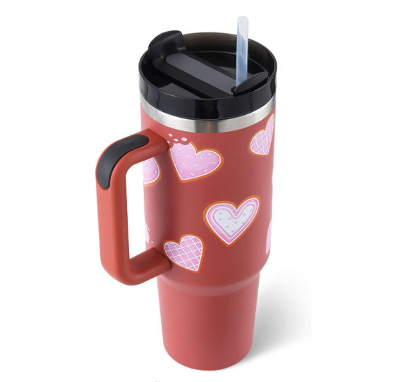 40 Oz Tumbler With Handle Straw Insulated, Stainless Steel Spill Proof Vacuum Coffee Cup Tumbler With Lid Tapered Mug Gifts For Valentine Lover Suitable For Car Gym Office Travel - DropOnline.co