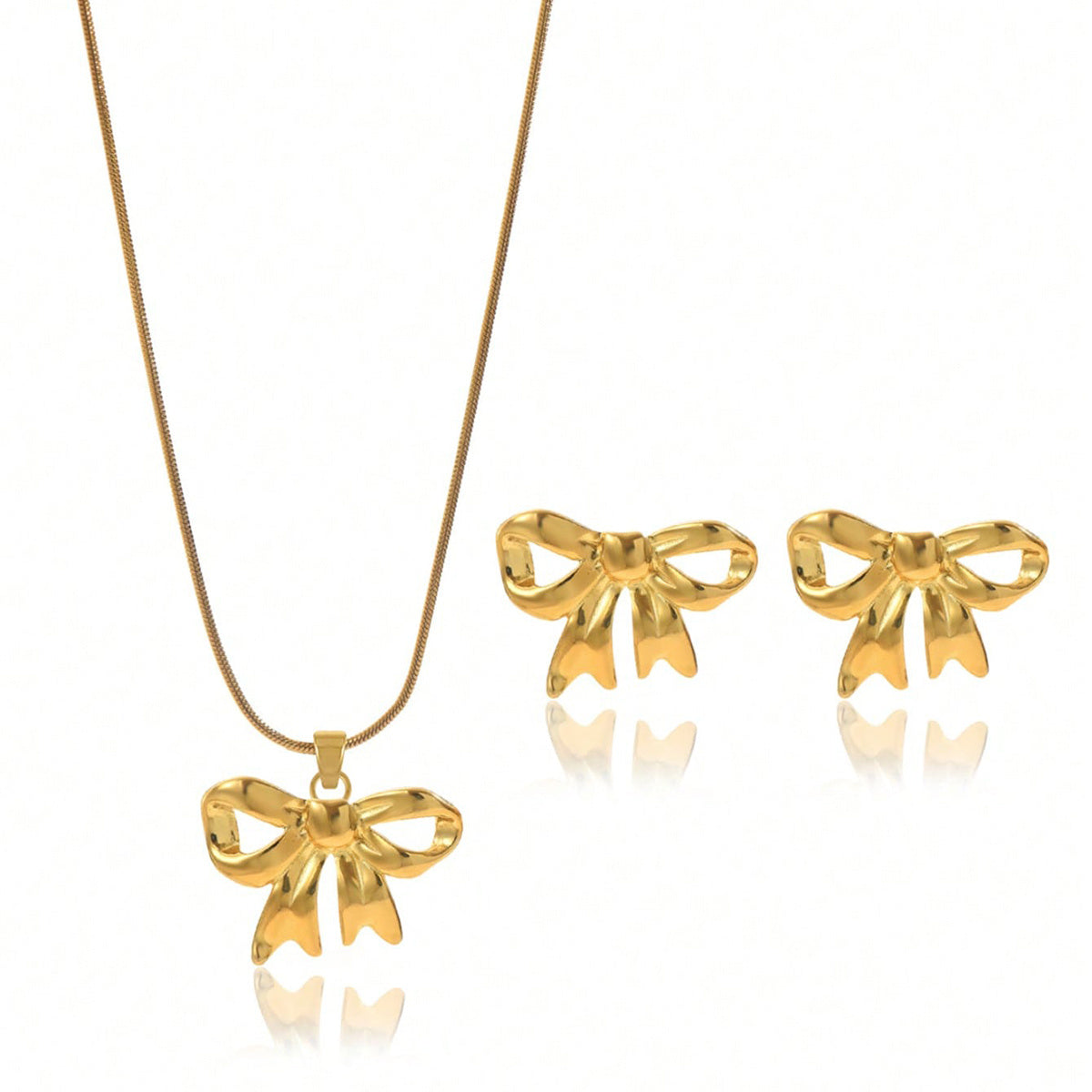 Lxalry 18K Gold Plated Stainless Steel Bow Jewelry Set For Women - Cute Waterproof Necklace & Earrings, Hypoallergenic, Elegant Gift For Birthday, Girlfriend, Christmas, Summer, Daily Wear - DropOnline.co