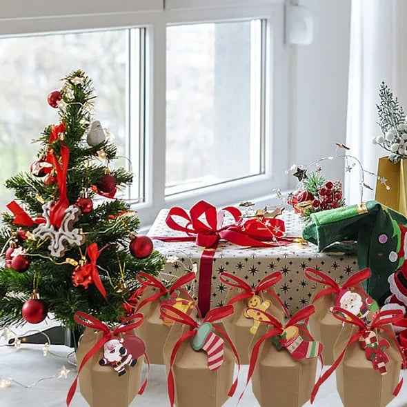 24 Pcs Christmas Gift Boxes with Ribbon & Cards - Santa Reindeer Snowman Pattern - DropOnline.co