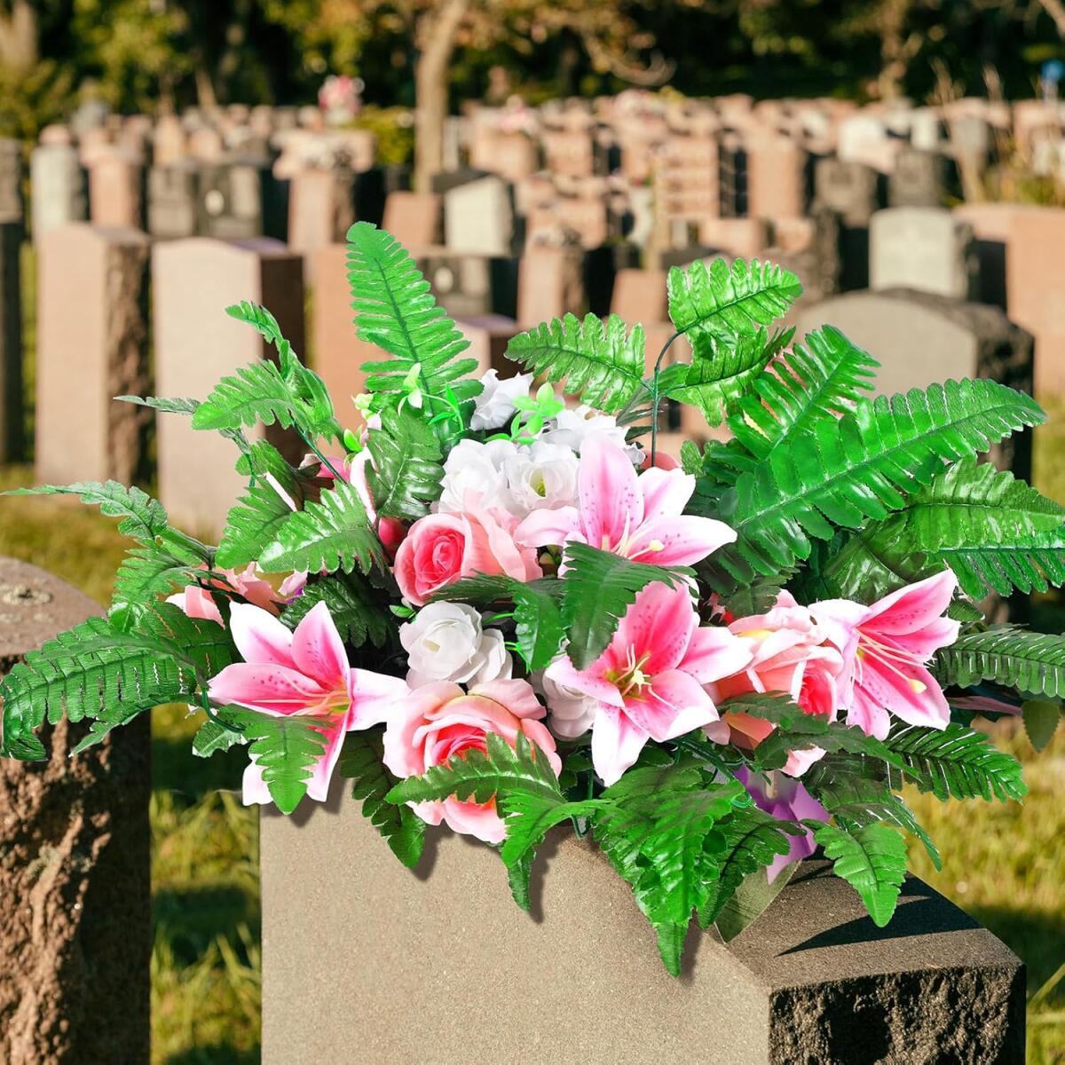 Artificial Fern Leaves Stem Green Cemetery Leaf Picks Wedding Flower Arrangements - DropOnline.co