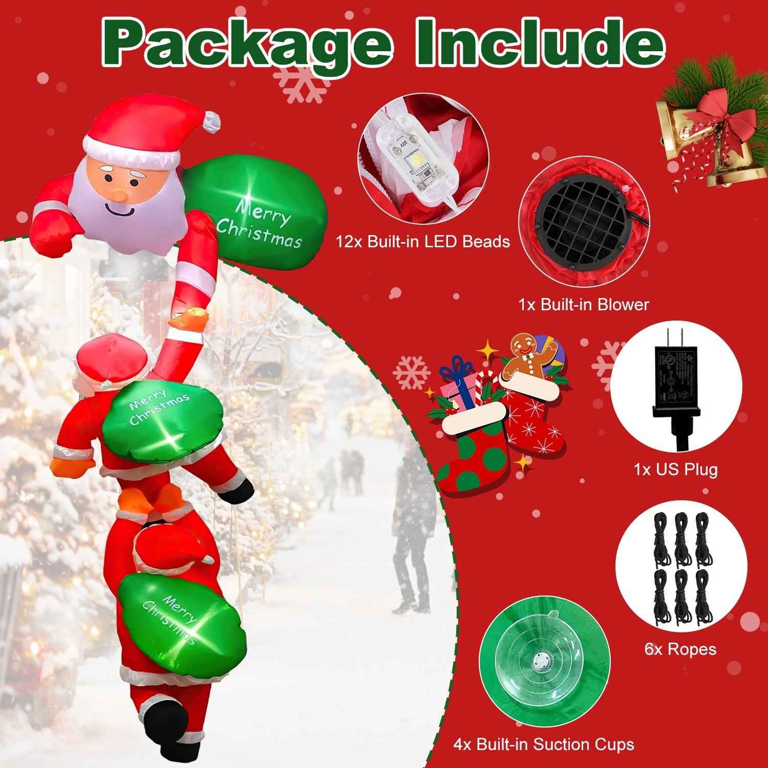1Pc 8FT Climbing Inflatable Santa Claus With Light Hanging Blow Up Christmas Inflatable Indoor Outdoor Christmas Decorations 3 Santa Claus 3 Merry Christmas Boards