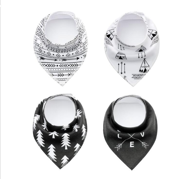 Baby Bandana Bibs 4-Pack - Cotton Triangle Drool Bibs with Arrow & Wave Prints - DropOnline.co