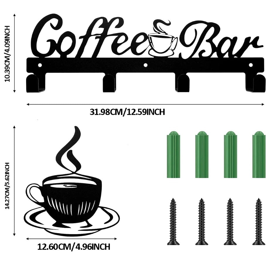 Coffee Cup Rack With Hooks - Wall-Mounted Metal Organizer For Kitchen Decor - DropOnline.co