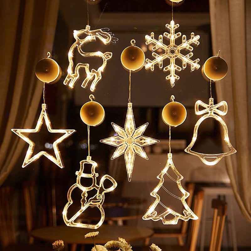 Christmas LED Suction Cup Lights - Santa Claus Elk Snowman Window Chandelier Battery Powered - DropOnline.co