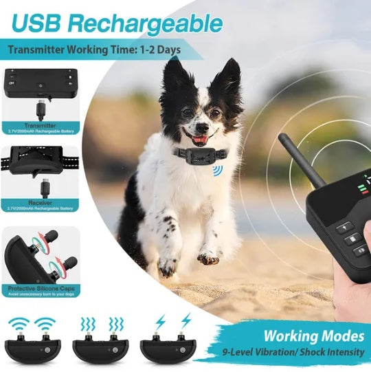 2 In 1 Wireless Electric Dog Fence Waterproof Pet Shock Boundary Containment System Electric Training Collar For Small Medium Large Dogs - DropOnline.co
