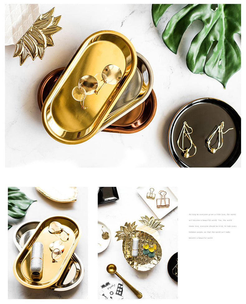 Gold Plated Dessert Plate Ceramic Jewelry Plate Home Decor - DropOnline.co