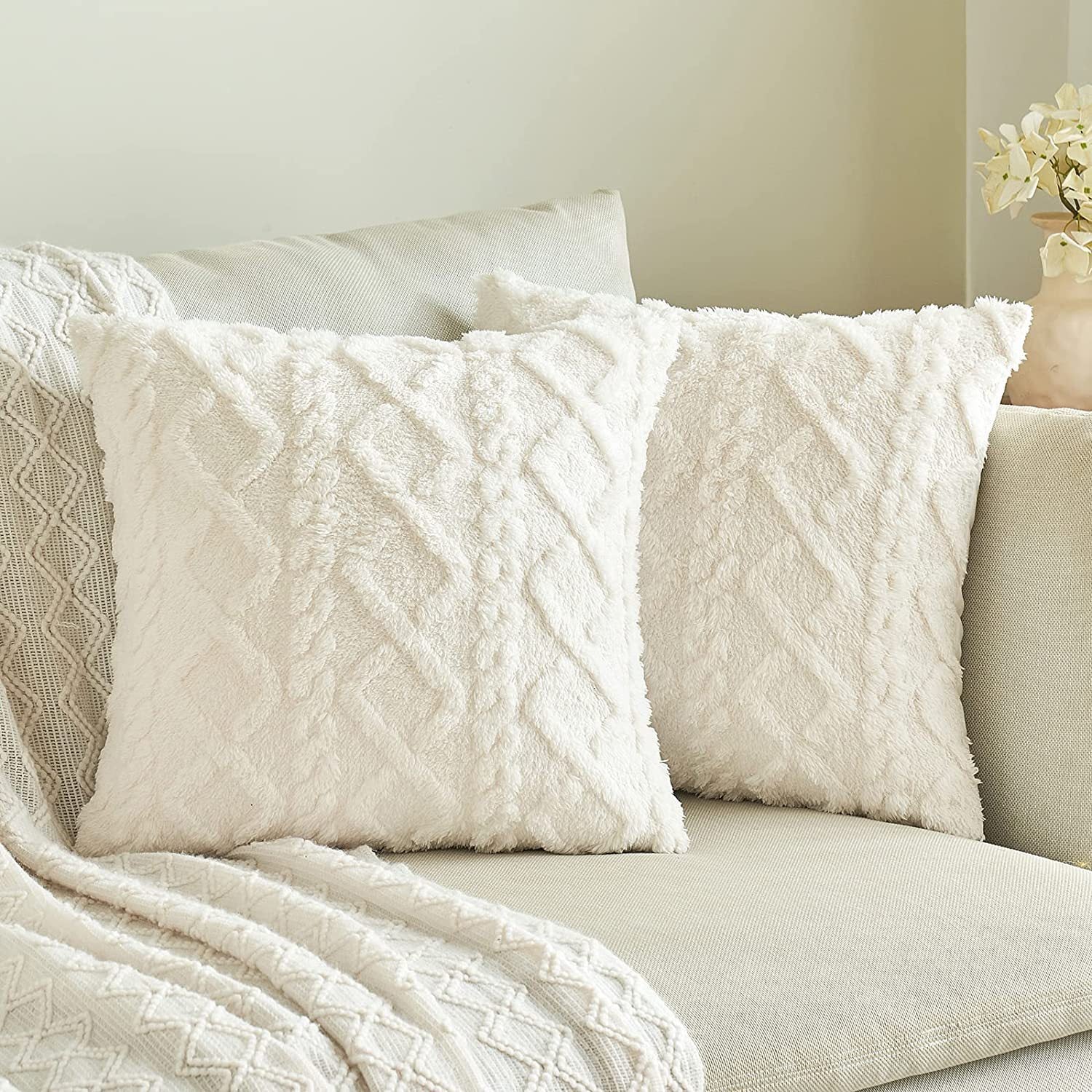Cut Flower Pillow Cover Plush Jacquard Cushion Cover - DropOnline.co