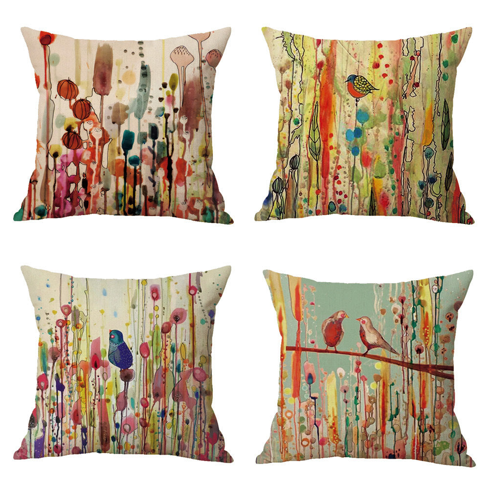 Oil painting bird cushion cover - DropOnline.co