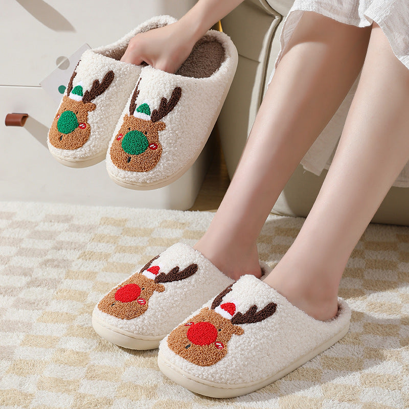 Christmas Shoes Winter Home Slippers Elk Soft Cozy Bedroom Slipper Slip On House Shoes - DropOnline.co