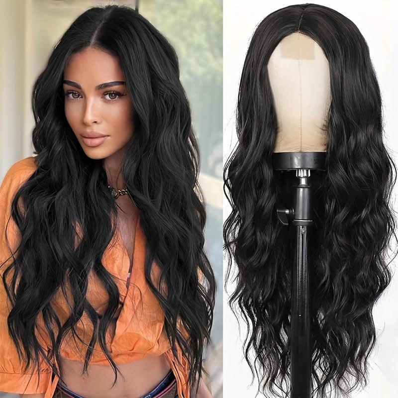 26 Inch Women's Black Long Wave Non-toxic Wig, Small Lace Heat-resistant Synthetic Wig, Natural Wig Suitable For The Whole Scene - DropOnline.co