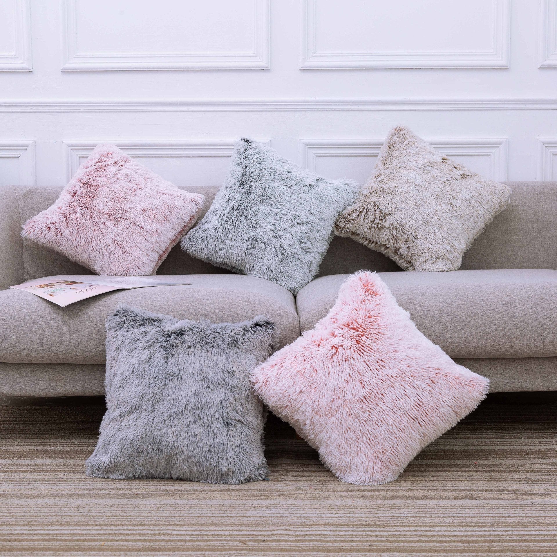 Long hair gradient color pillowcase back cushion plush pillowcase - DropOnline.co