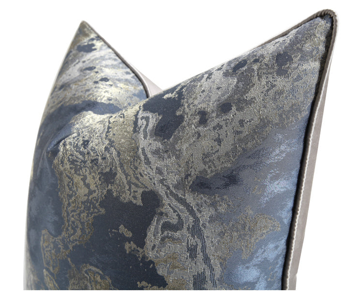 Chinese Ink Painting Cushion Pillow Blue Gray Jacquard Pillowcase - DropOnline.co