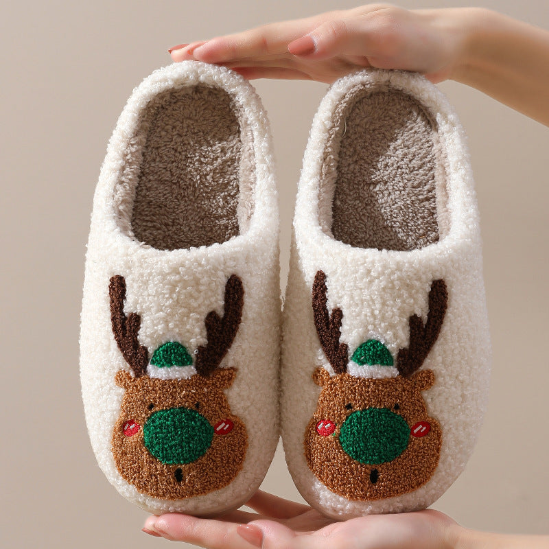 Christmas Shoes Winter Home Slippers Elk Soft Cozy Bedroom Slipper Slip On House Shoes - DropOnline.co