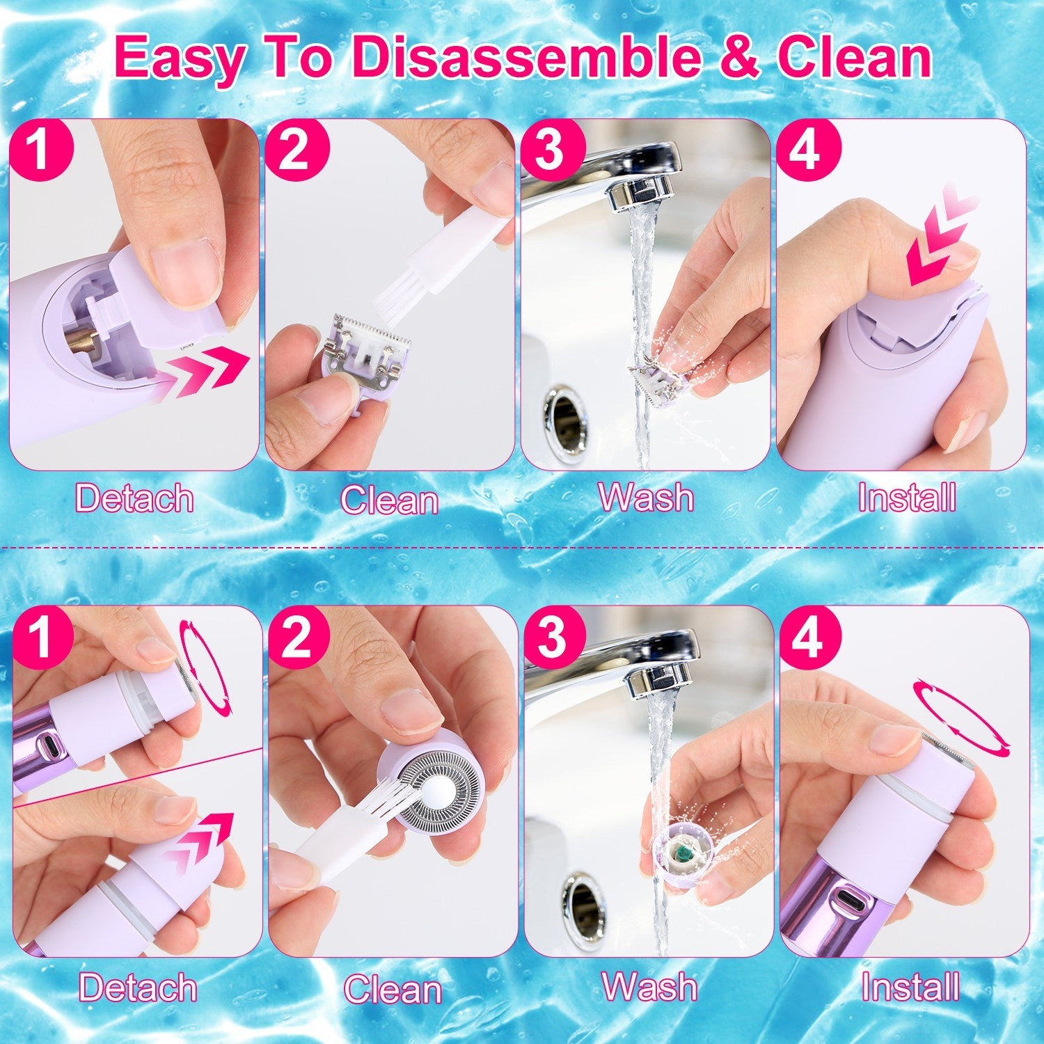 1Pc 2 In 1 Bikini Trimmer For Women Dual Head Cordless Body Shaver IPX5 Waterproof Rechargeable Pubic Hair Razor Wet And Dry Use For Bikini Underarm Leg Arm Body Face - DropOnline.co