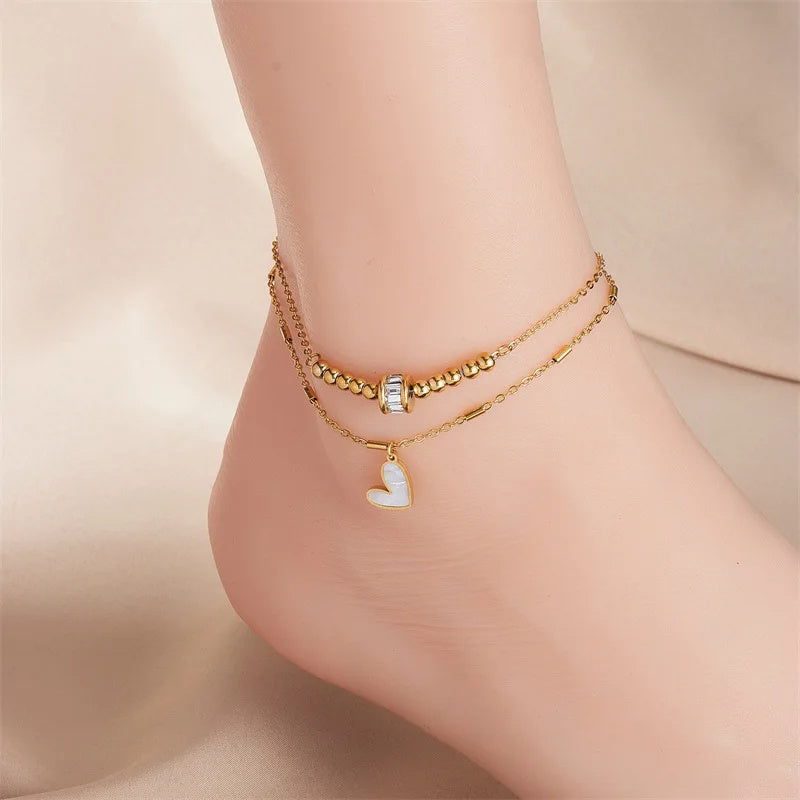 Fashion Jewelry Boho Classic Love Heart Ankle Chain Double Layer Chain Bracelet Anklet Charm Tassel Leg Chain On Foot Chain Women Party Jewelry Accessories - DropOnline.co