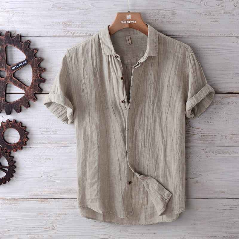 Men's Solid Color Retro Distressed Linen Shirt - Fashion Casual Button-Up