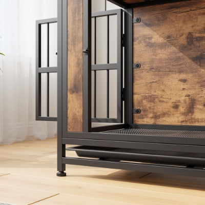Dog Crate Furniture  Wooden Dog Crate Table 32.8 Dog Kennel With 2 Sliding Doors And Thick Iron Door Frame  Decorative Pet Crate House For Medium Small Dog Indoor Use Rustic Brown - DropOnline.co