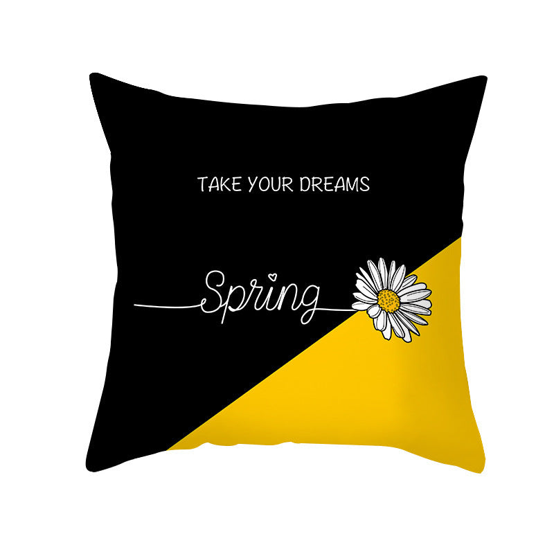 Modern Yellow Daisy Flower Cushion Cover - Creative Letter Print Pillow Case for Home - DropOnline.co