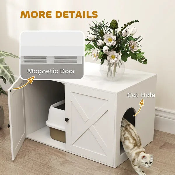 Cat Litter Box Enclosure With Barn Door, Cat Hole - DropOnline.co