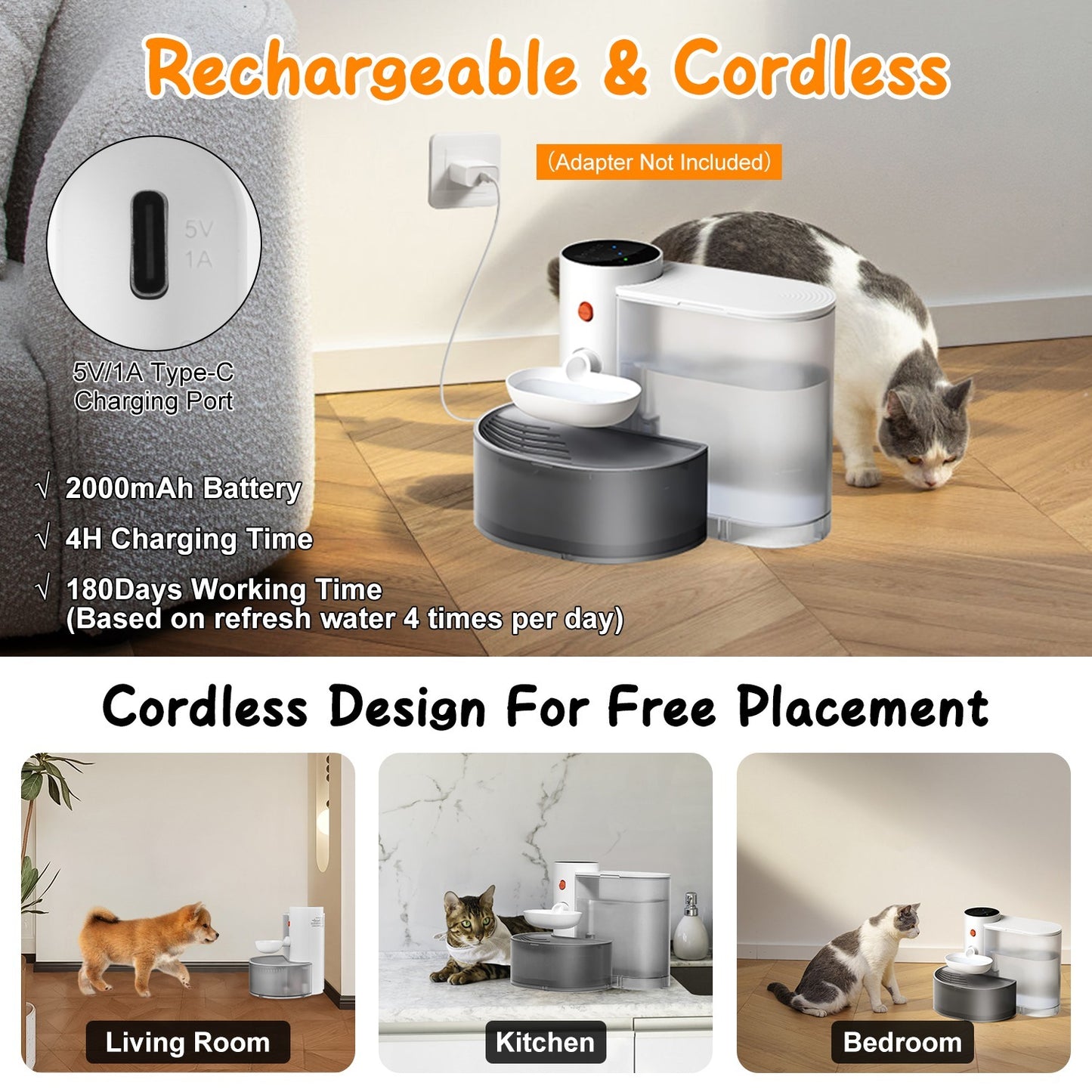 1Pc Smart Pet Water Fountain Automatic Cat Water Dispenser 3L Cordless Rechargeable Dog Water Fountain Self-Refill With 3 Adjustable Volume 3 Time Intervals Touch Control - DropOnline.co