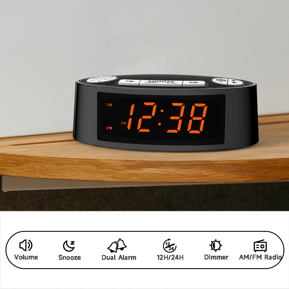 AM FM Alarm Clock Radio With Dual Alarm Sleep Timer  Snooze Functions Orange LED Display 4-Level Dimming Option ITOMA CKS3301 - DropOnline.co