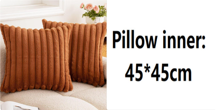 Rabbit Fur Solid Color Vertical Bar Plush Square Cushion Cover - DropOnline.co