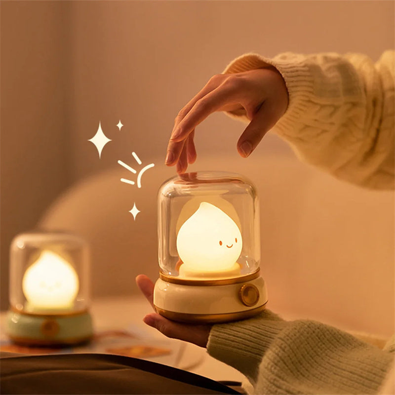 Retro Small Night Lamp - Bedroom Mini Desktop LED Cute Rechargeable Portable Cartoon Table Lamp - DropOnline.co