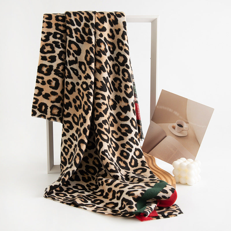 Leopard Print Artificial Cashmere Scarf Women's Warm Scarf Winter - DropOnline.co