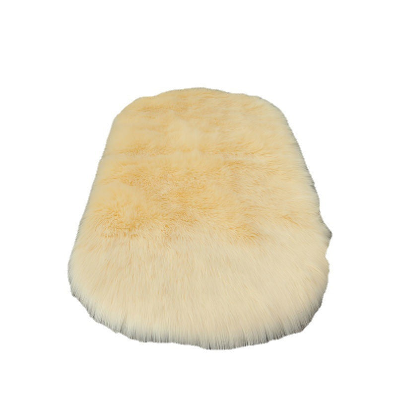 White Wool-like Plush Oval Sofa Cushion Bedroom Blanket Before Bed Balcony Bay Window Blanket - DropOnline.co