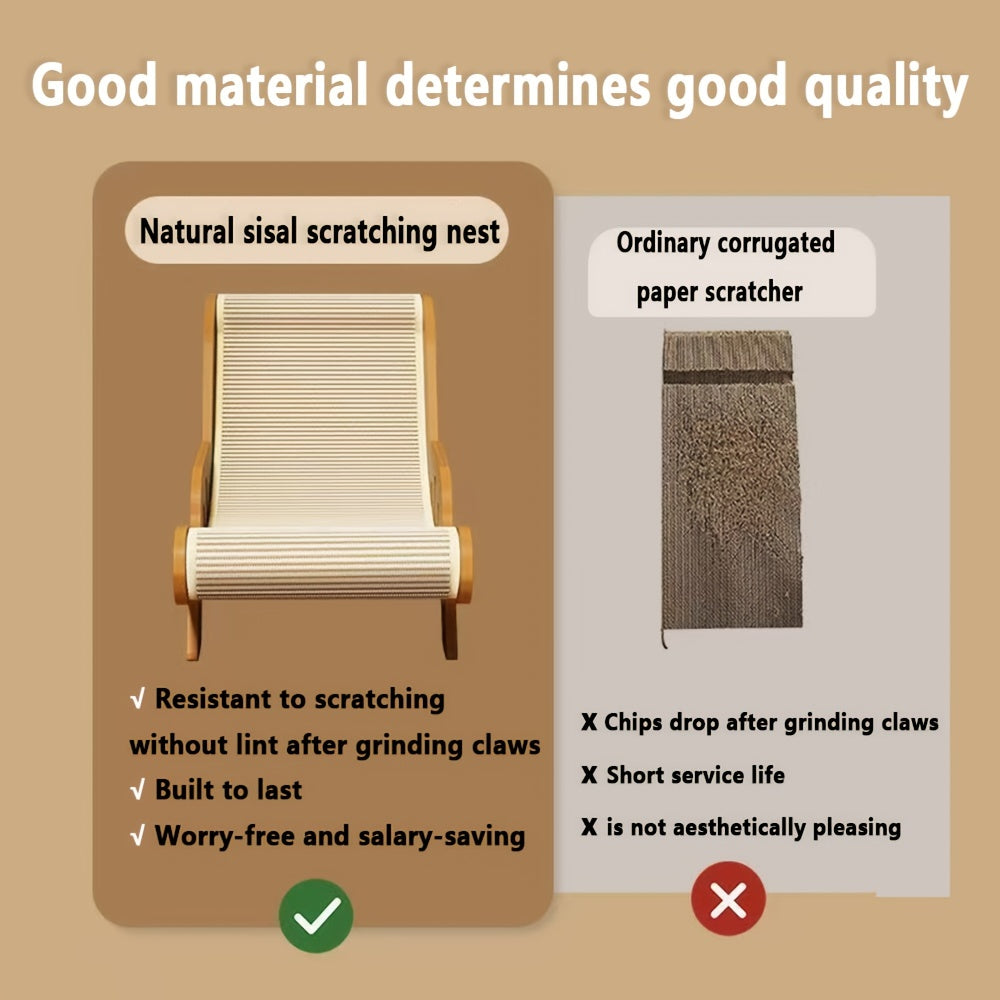 Natural Wood Durable Sisal Cat Hammock With Scratching Board - Multifunctional Indoor Cat Furniture, Ergonomic Lounger For Rest And Play, Scratch-Resistant And Wear-Resistant - DropOnline.co