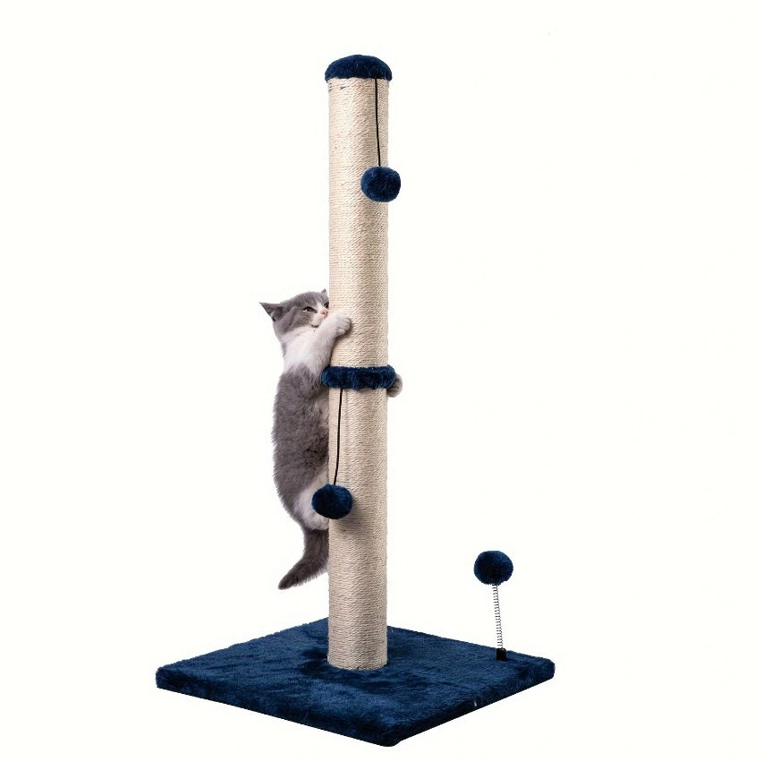 Extra Thick Indoor Cat Scratching Post With Hanging Ball Toy - Durable Fiberboard Claw-Friendly Surface For Cats, Sturdy & Safe Design For Play And Relaxation, Cat Scratcher - DropOnline.co