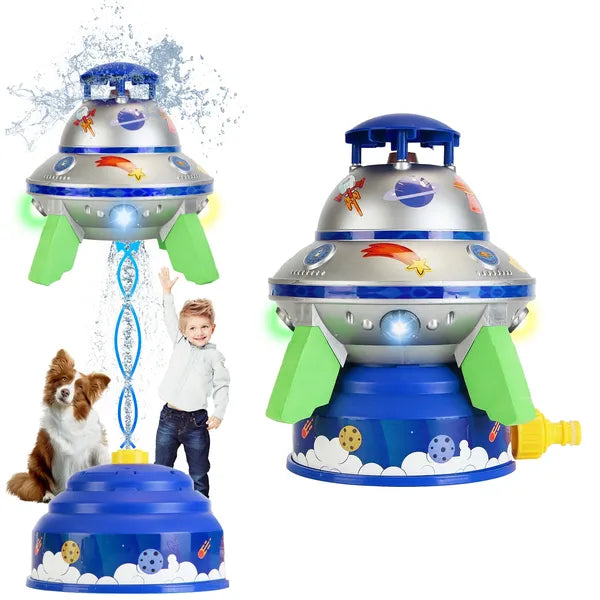 UFO Water Sprinkler Outdoor Summer Rocket Toy With Colorful LED Lights 360° Spinning 1.64FT To 6.56FT Adjustable Height Birthday Summer Gift For Girls Boys Aged 3+ Years Old GPCT5465