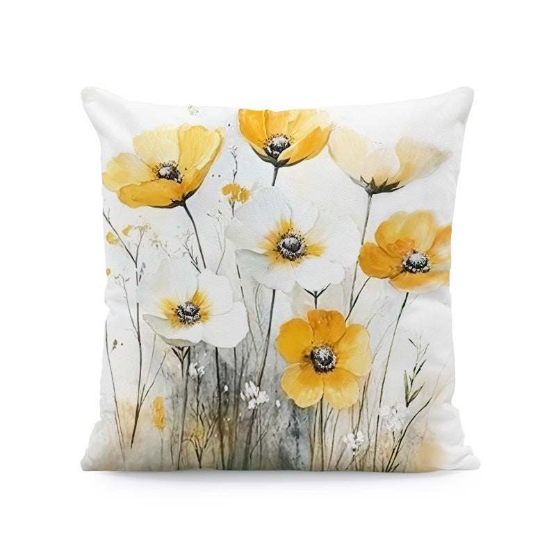 Ink-painting Plum Blossom Yellow Flower Sofa Cushion Cover Without Pillow Core - DropOnline.co