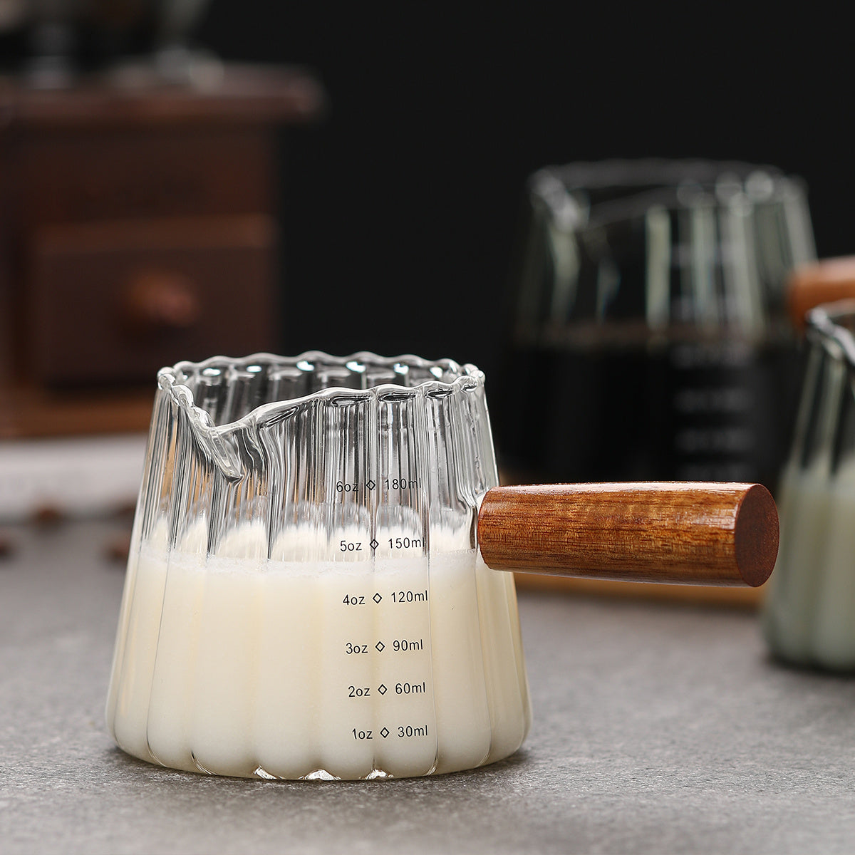 1 Pcs 180ml Mini Coffee Cup, Glass Milk Cup, Italian Coffee Cup With Wooden Handle, Coffee Measuring Cup - DropOnline.co