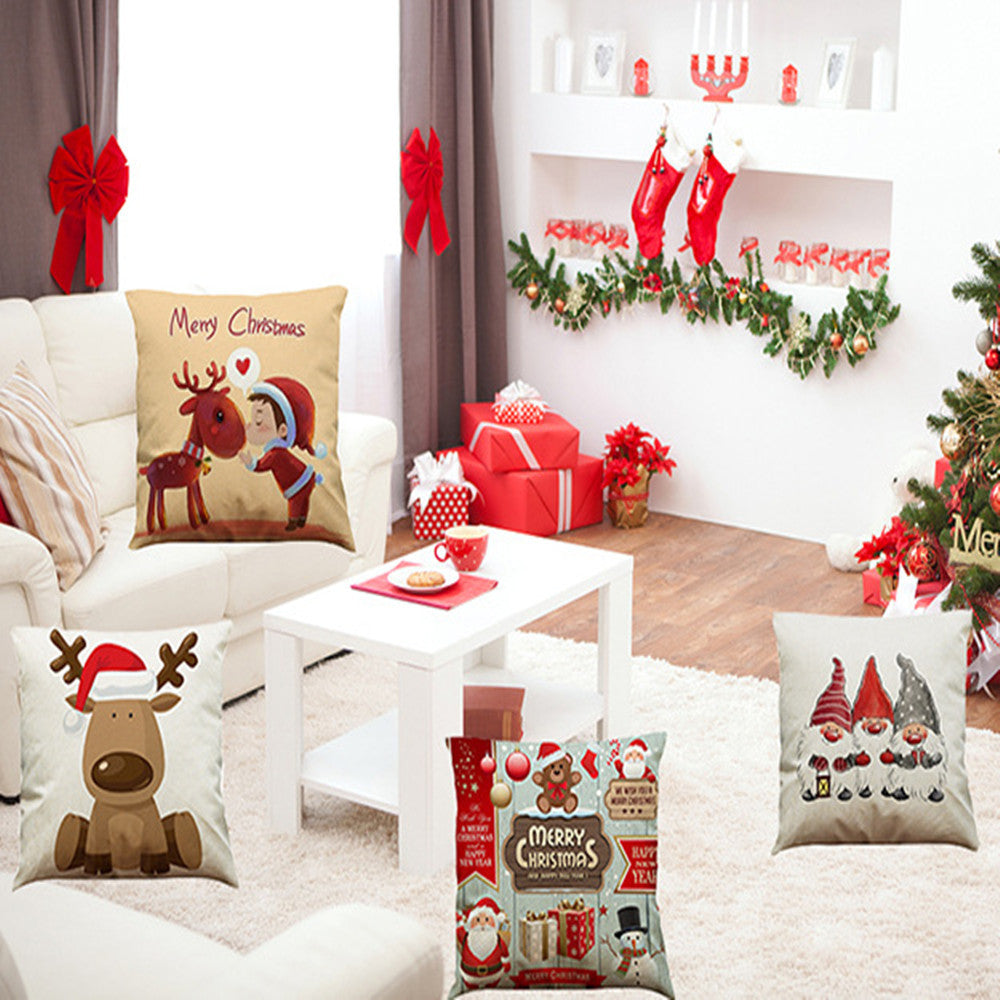 Christmas Cotton Linen Sofa Car Cushion Pillowcase - DropOnline.co