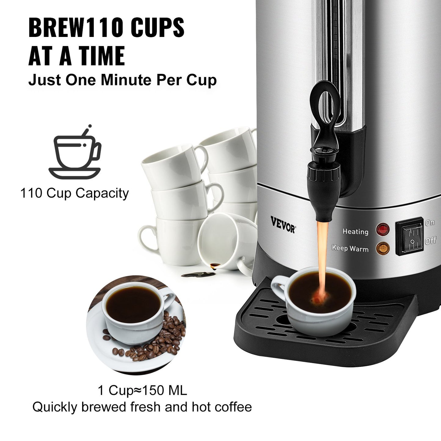 VEVOR Commercial Coffee Urn 110 Cup Stainless Steel Coffee Dispenser Fast Brew - DropOnline.co