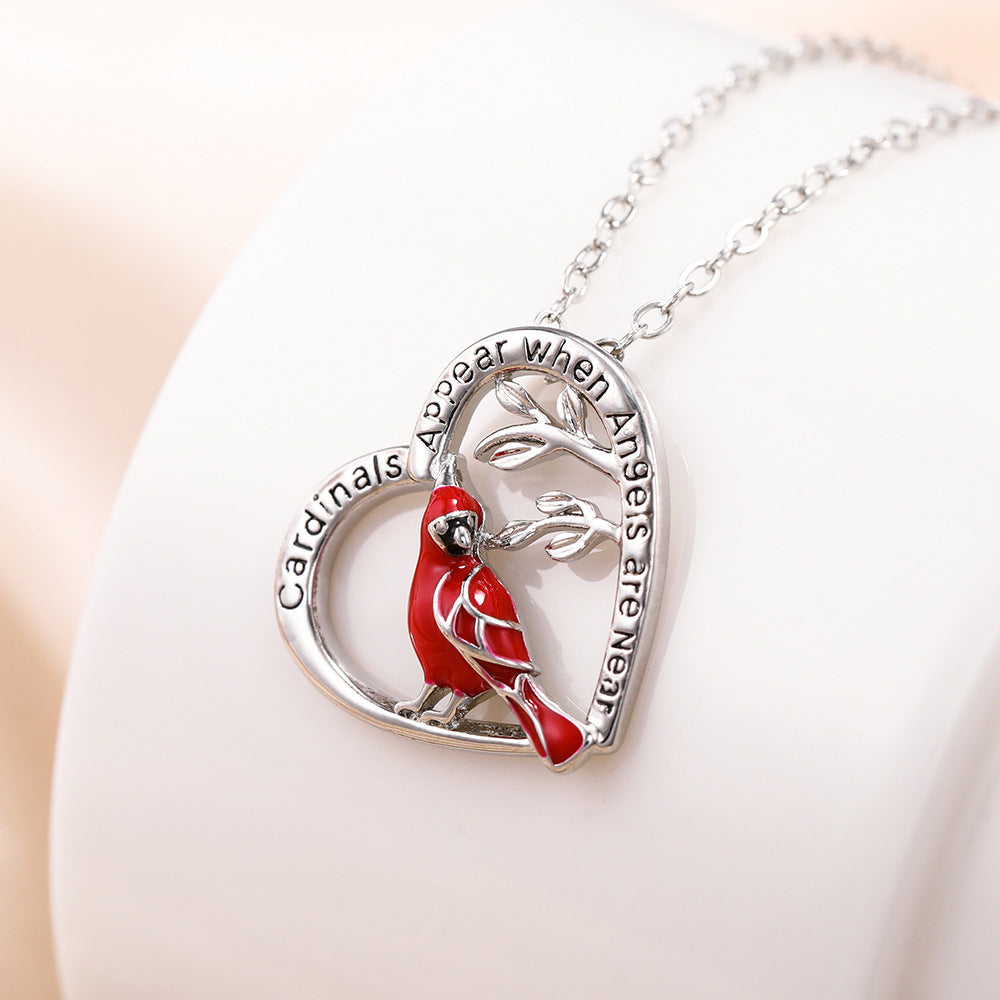 Creative Heart Shaped Cardinal Pendant Necklace, Exquisite Party Commemorative Accessory Gift Jewelry Anniversary Party Gifts, Valentine's Day Gift - DropOnline.co