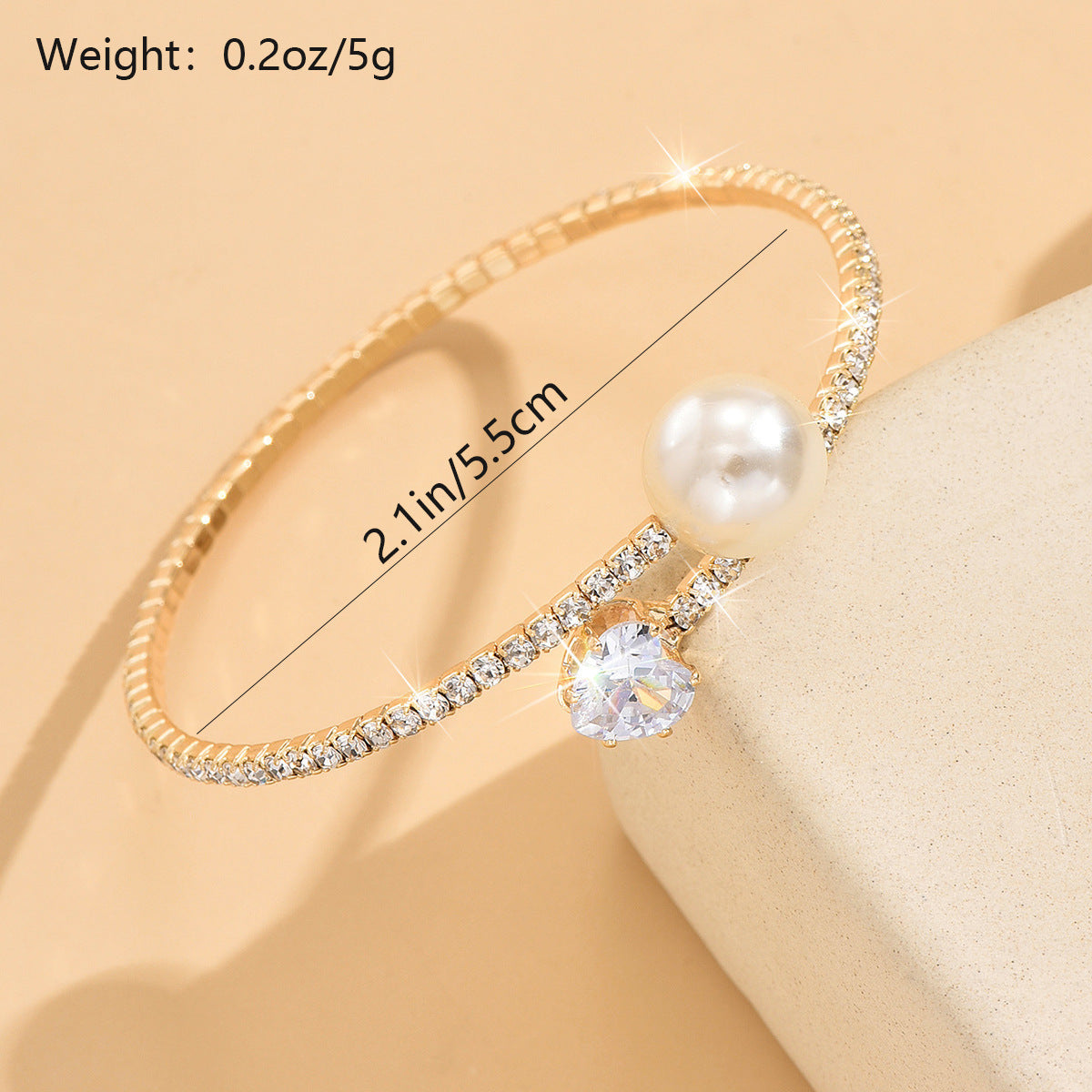 Women's Pearl Heart Full Diamond Bracelet Elastic Jewelry - DropOnline.co