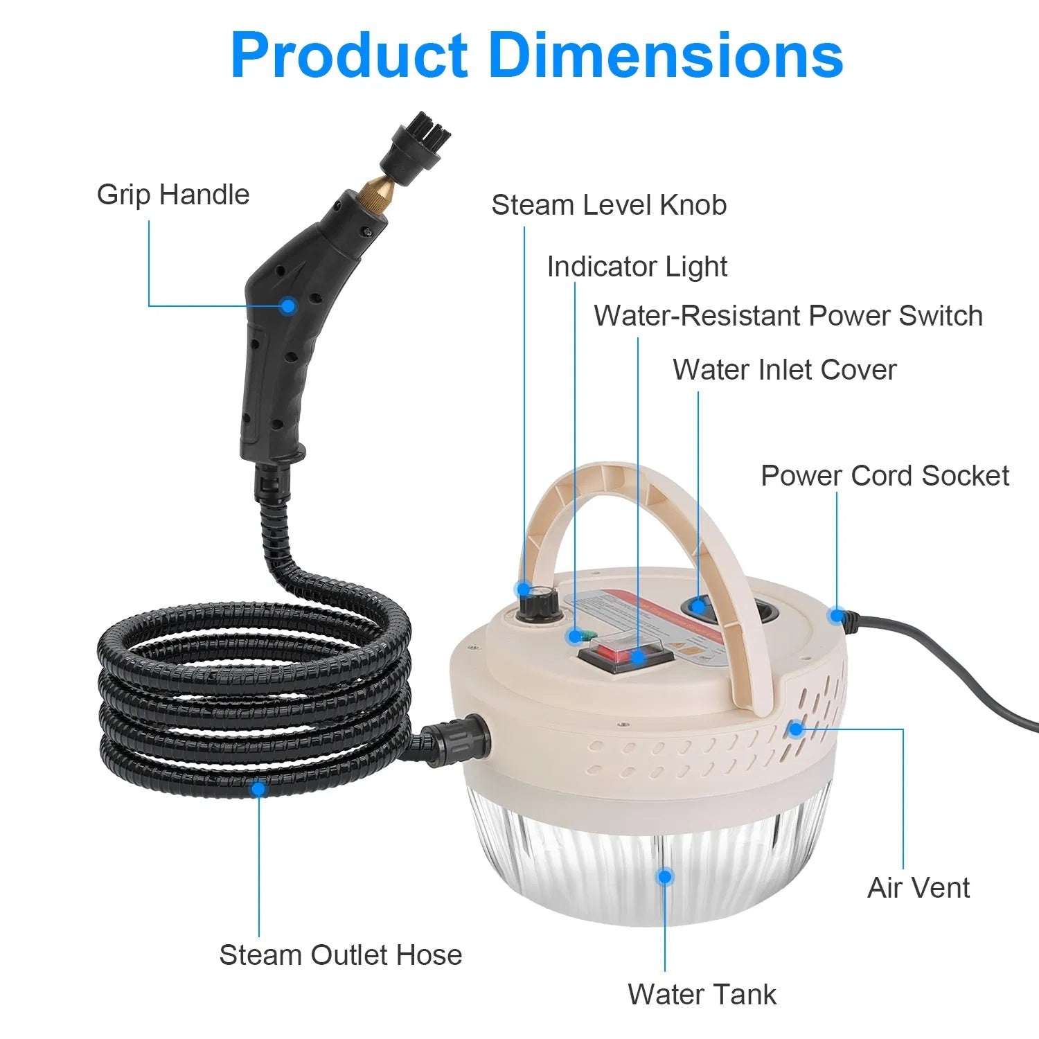2500W Handheld High Temperature And Pressure Steamer Cleaner With 1400ML Tank 9 Accessories 6 Steam Levels For Dirt Grease Grout Tile Floor Couch Car - DropOnline.co